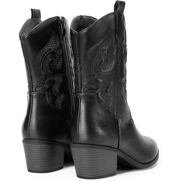 🆕Women All Black Suede leather Embroidered Country Heel Pointed Toe Boot - Picture 8 of 10